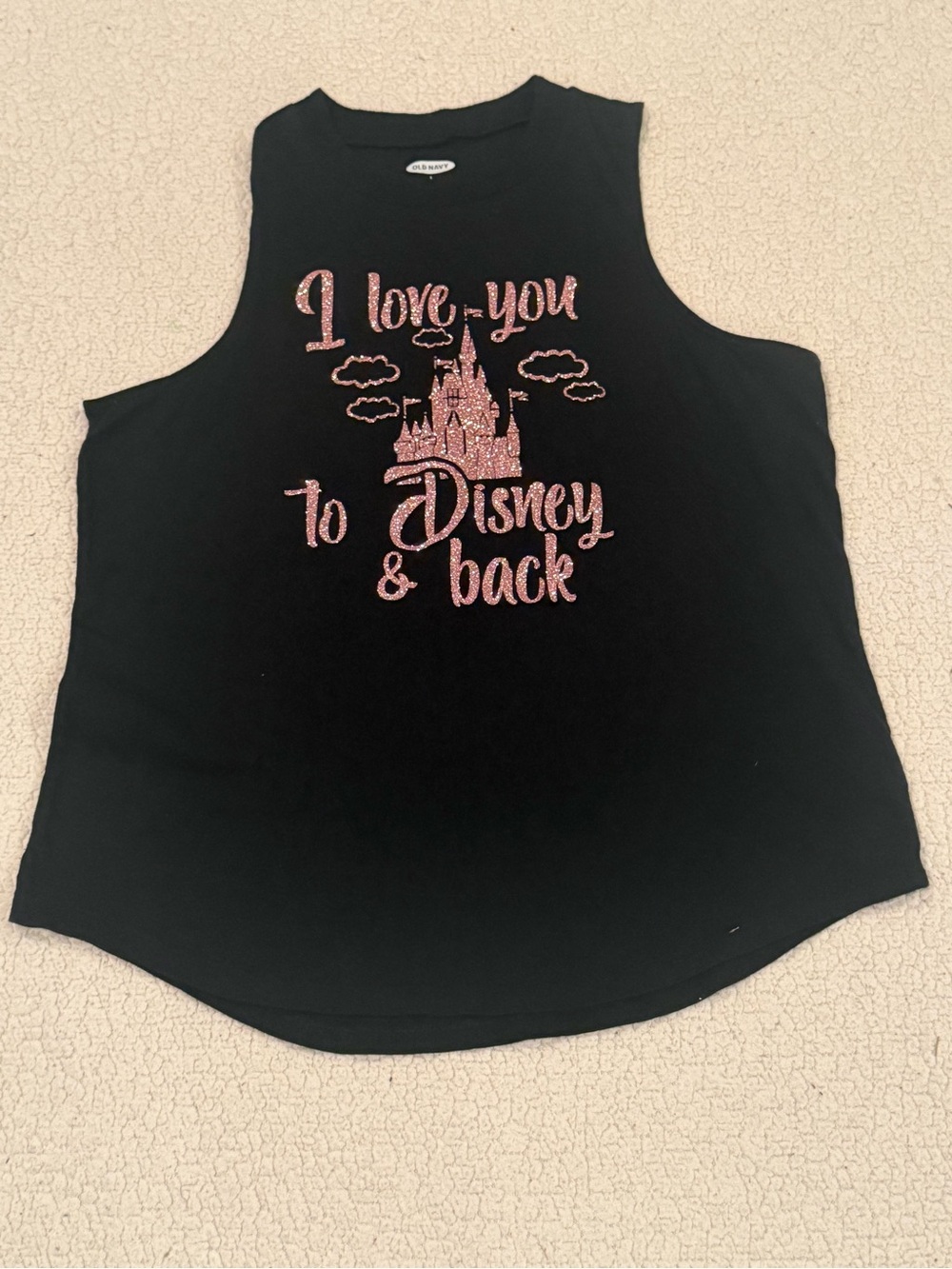 Old Navy Black Tank Top with Pink Glitter Disney Graphic